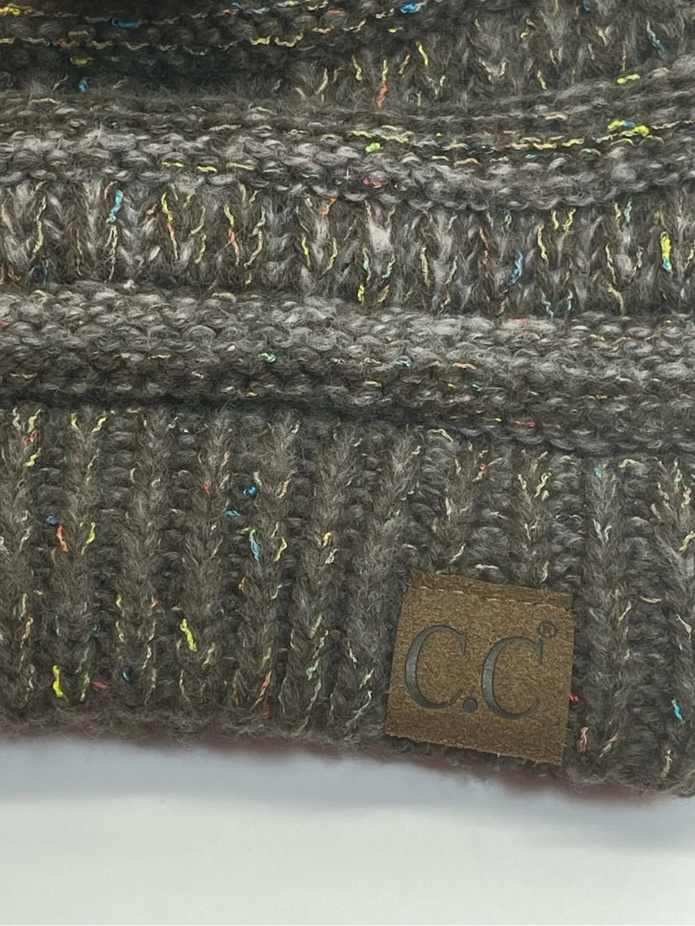 C.C Confetti Knit Beanie Pom Pom Brown Speckled Cuffed Winter Hat NWT YJ-817